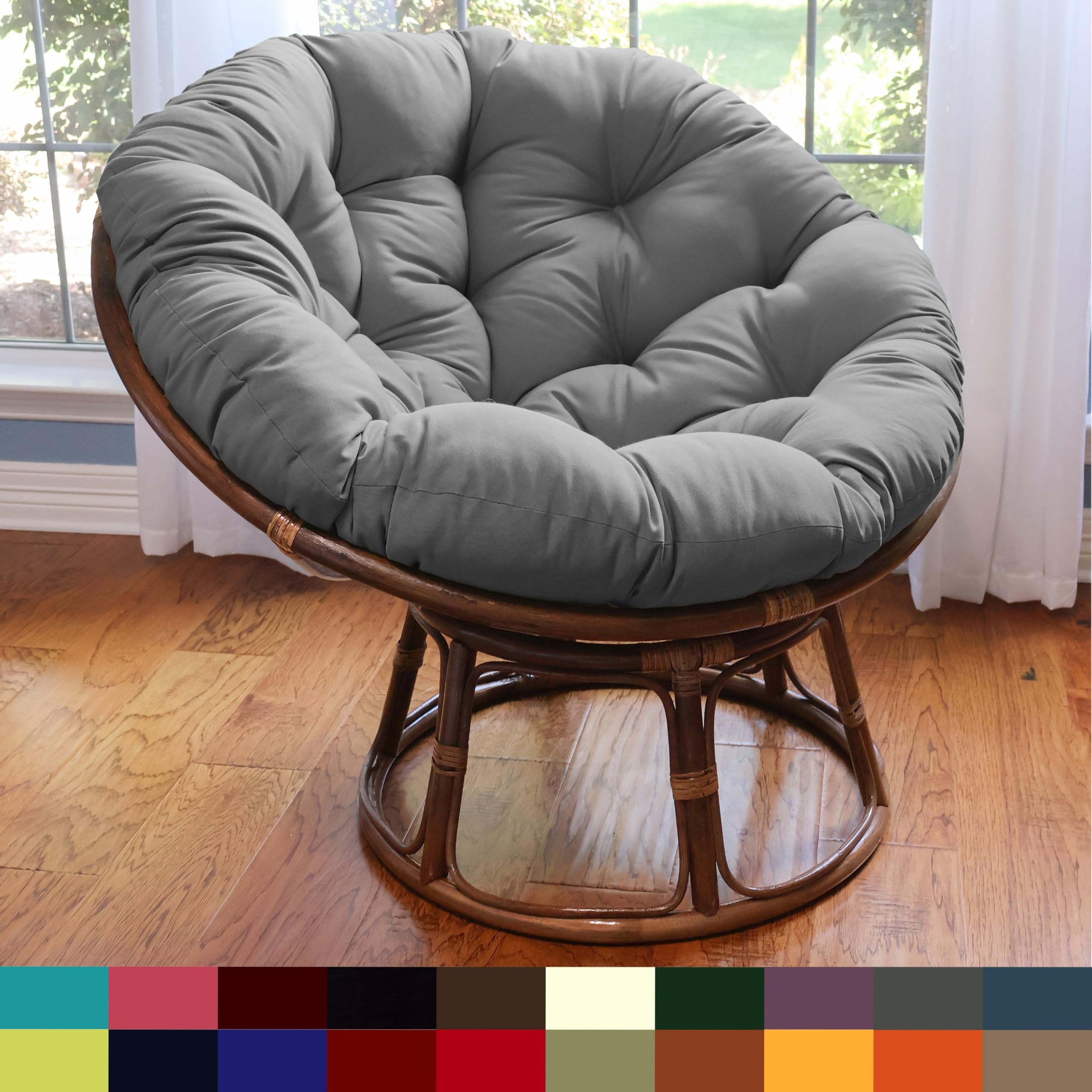 International Caravan Bali 42-Inch Indoor Fabric Rattan Papasan Chair - Walnut/Natural